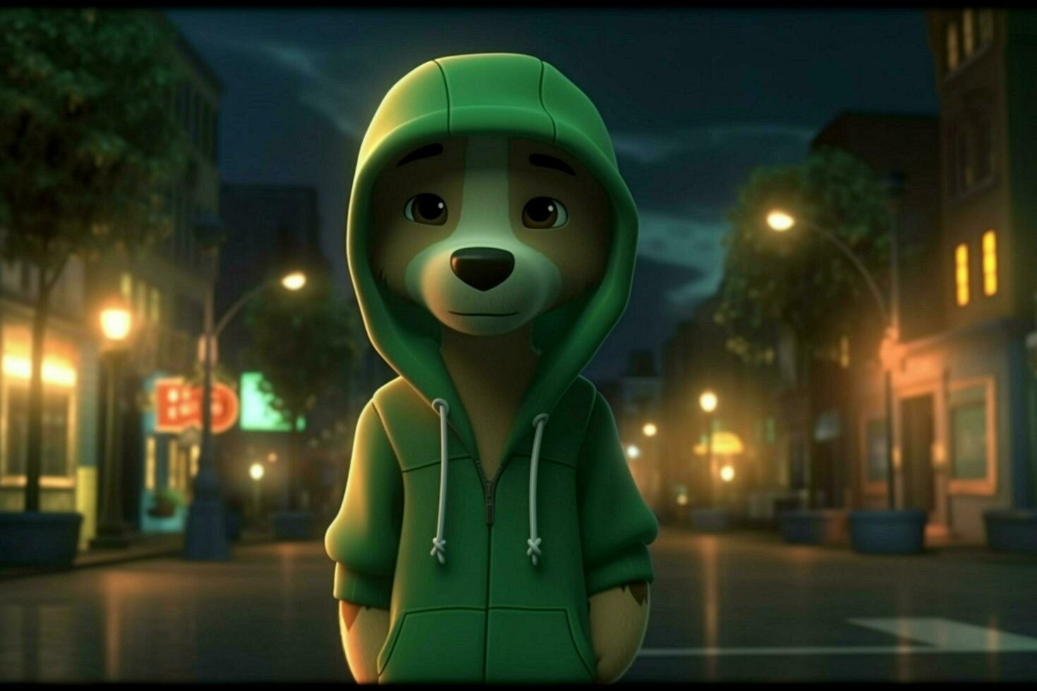 a cartoon dog with a green hoodie and a green hoo photo