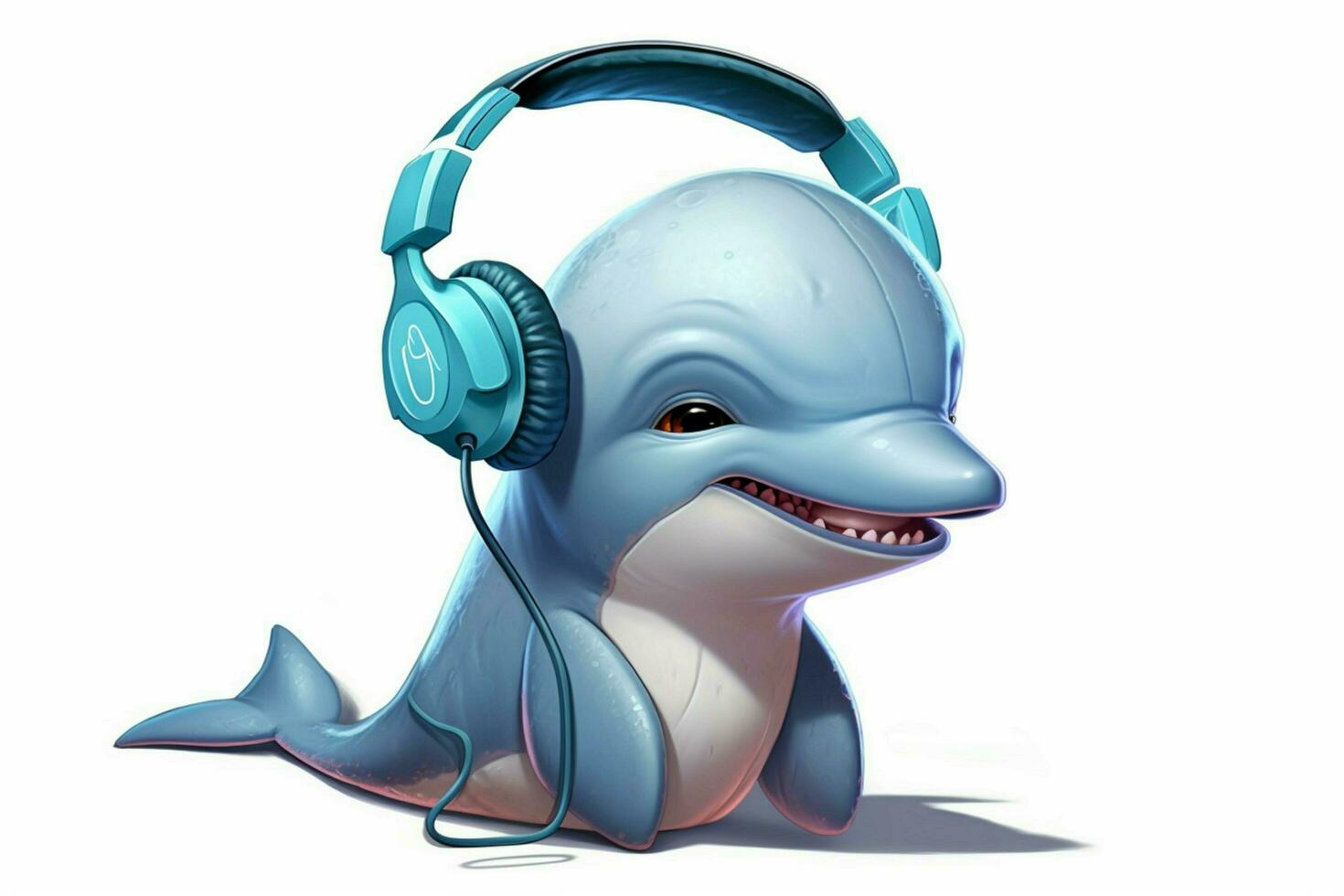 a cartoon dolphin with a headphones on his head photo
