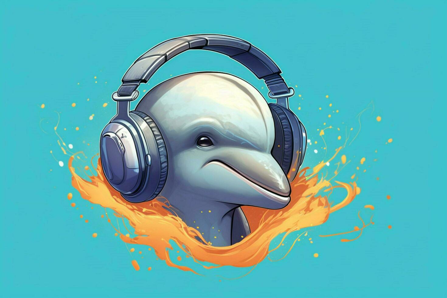 a cartoon dolphin with a headphones on his head photo