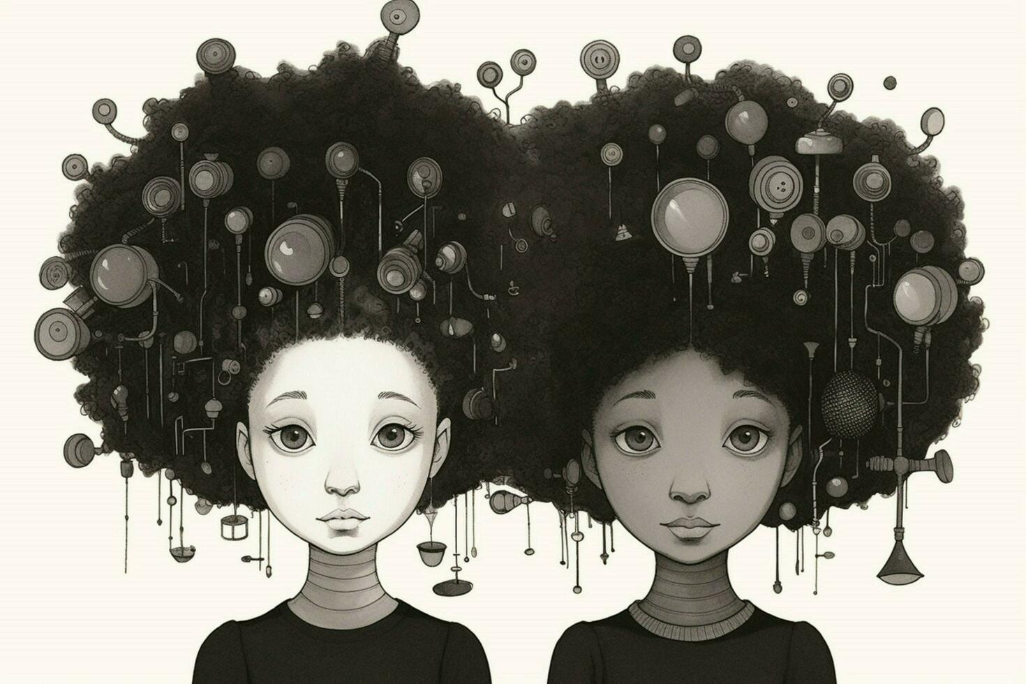 a cartoon of two girls with the word black on the photo