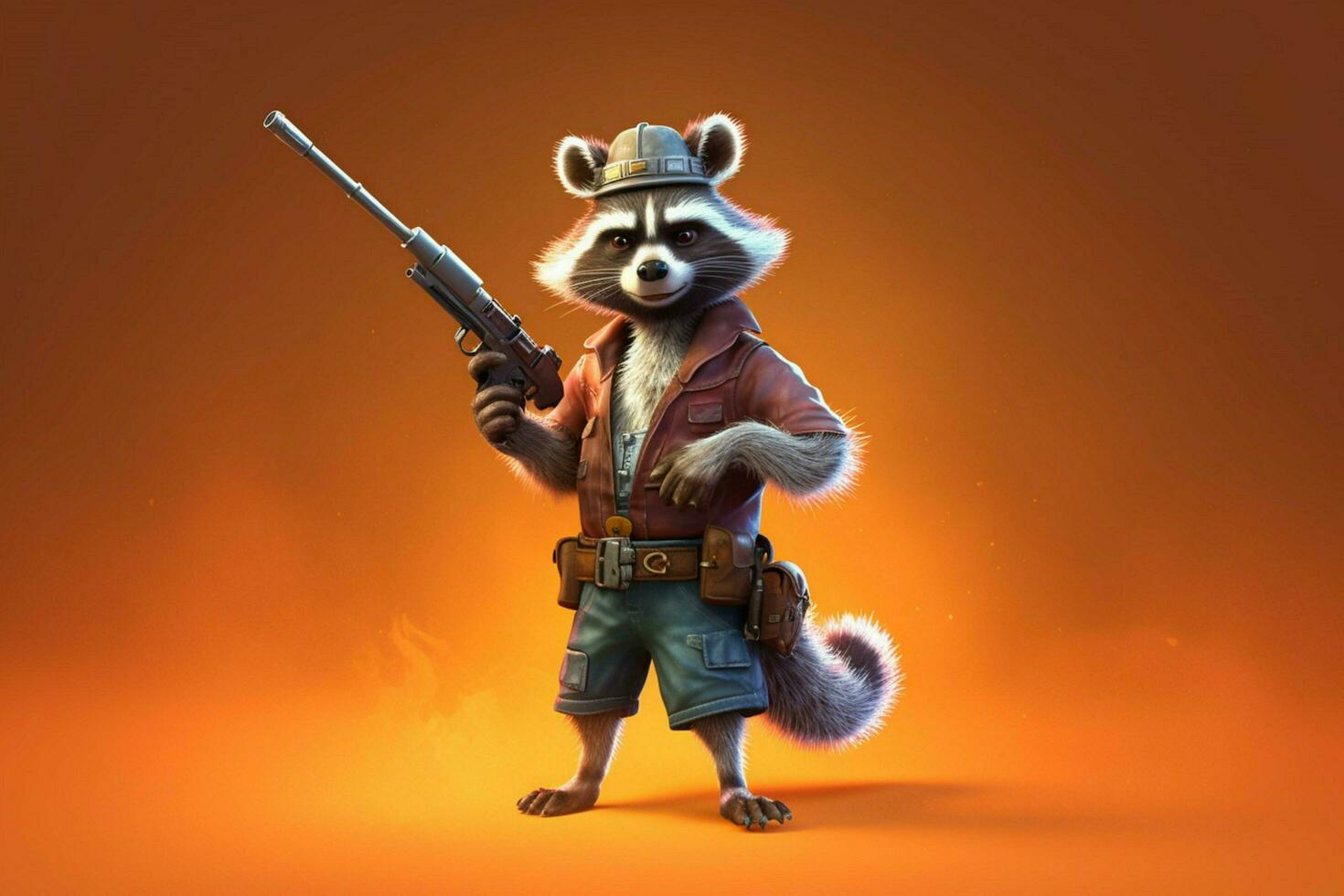 a cartoon of a raccoon with a gun in his hand photo