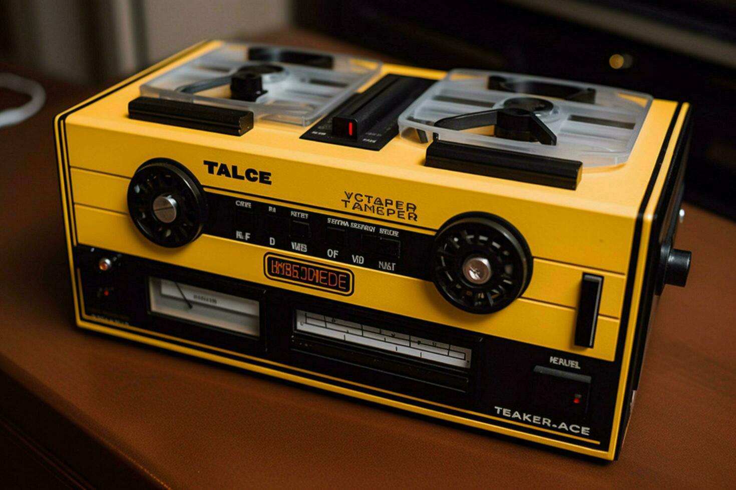 a cassette player with a yellow and black label t photo