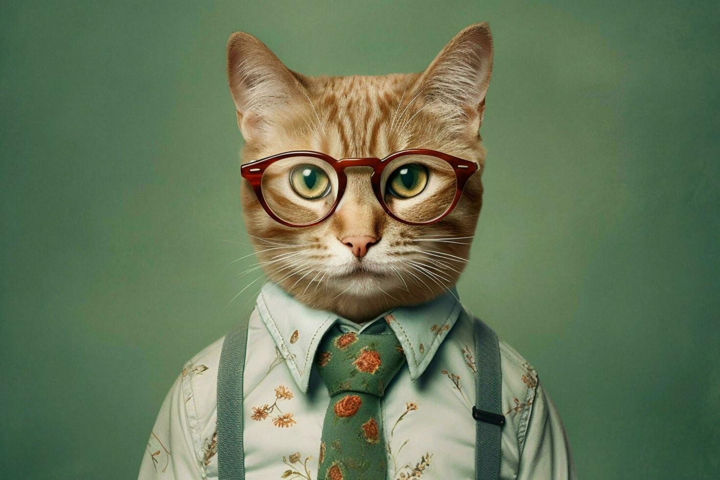 a cat with a collar and glasses that sayscaton it photo