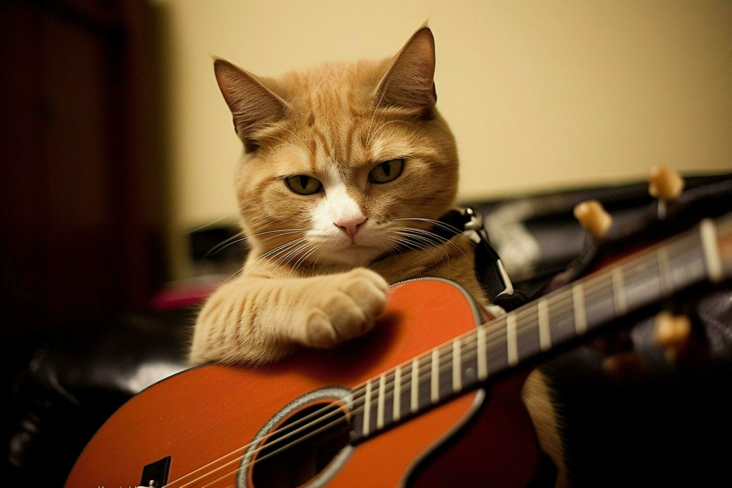 a cat with a guitar on it that says the word jazz photo