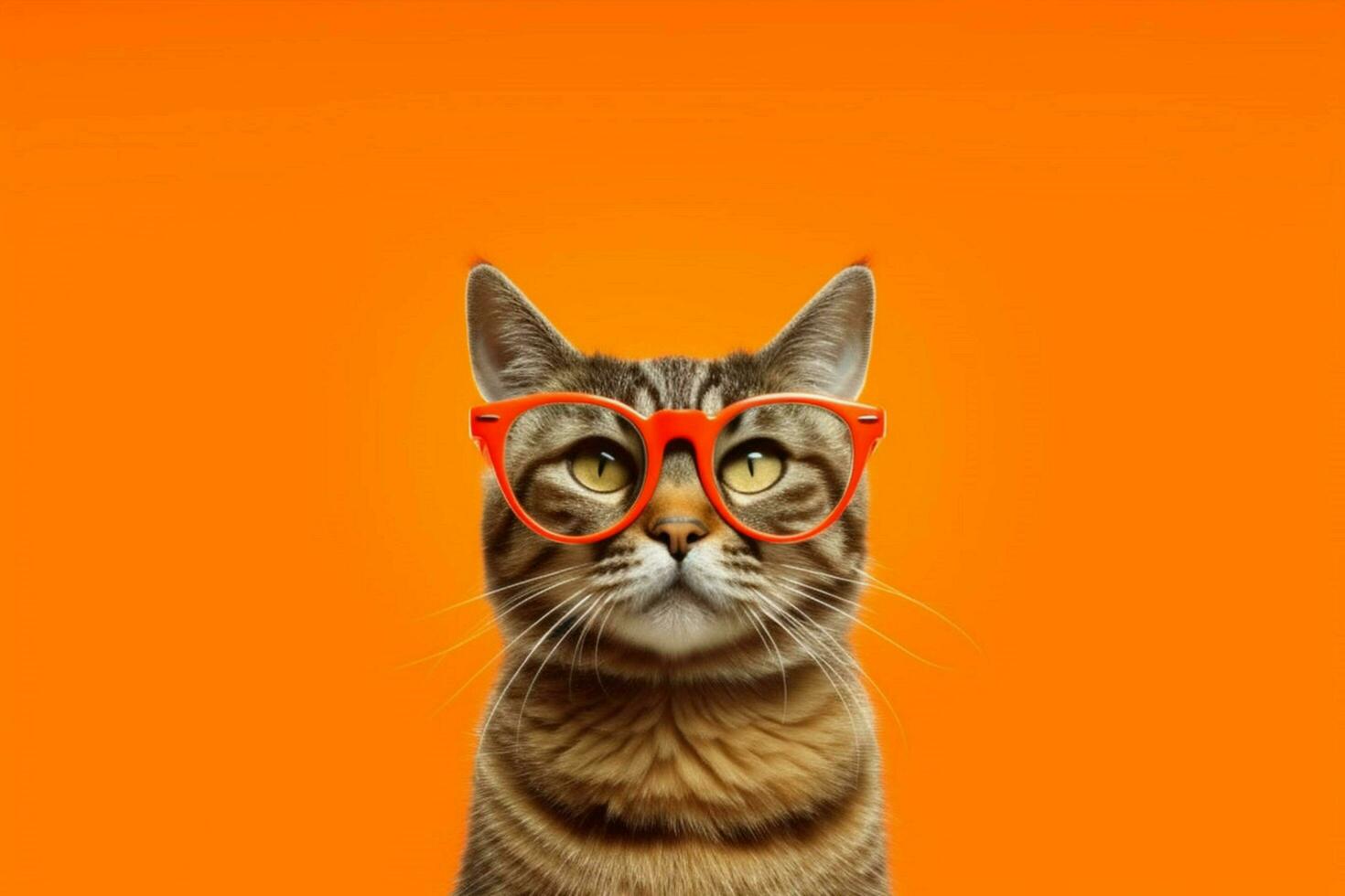 a cat with glasses on and a orange background photo