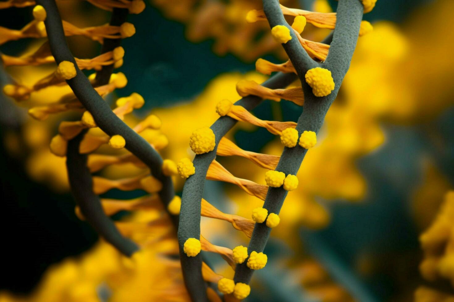 a close up of a dna structure with yellow flowers photo