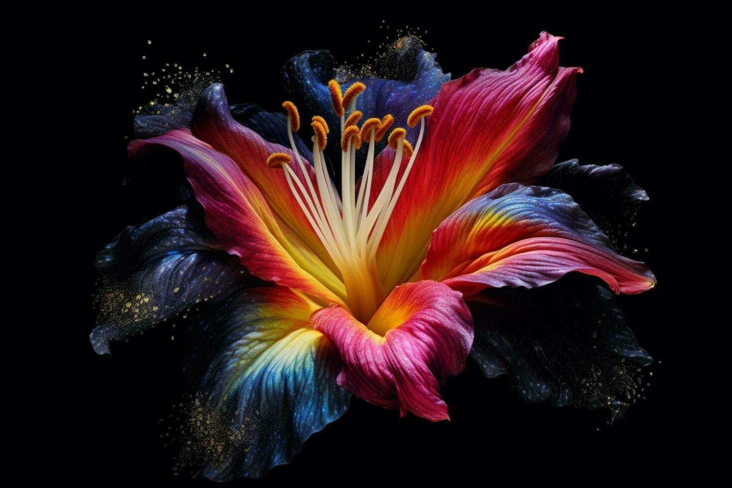 a colorful flower is displayed on a black backgroun photo