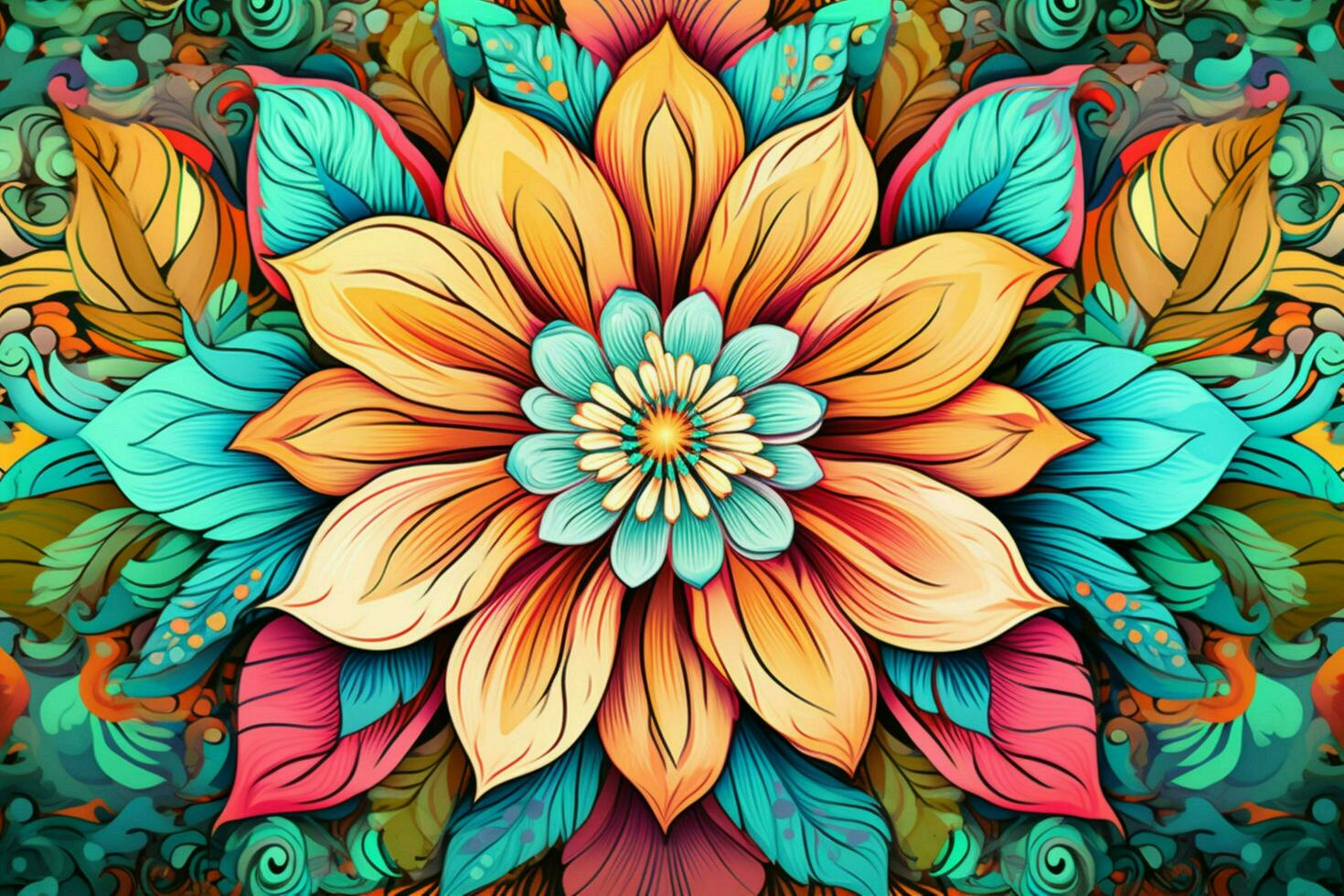 a colorful floral pattern with a large flower in photo