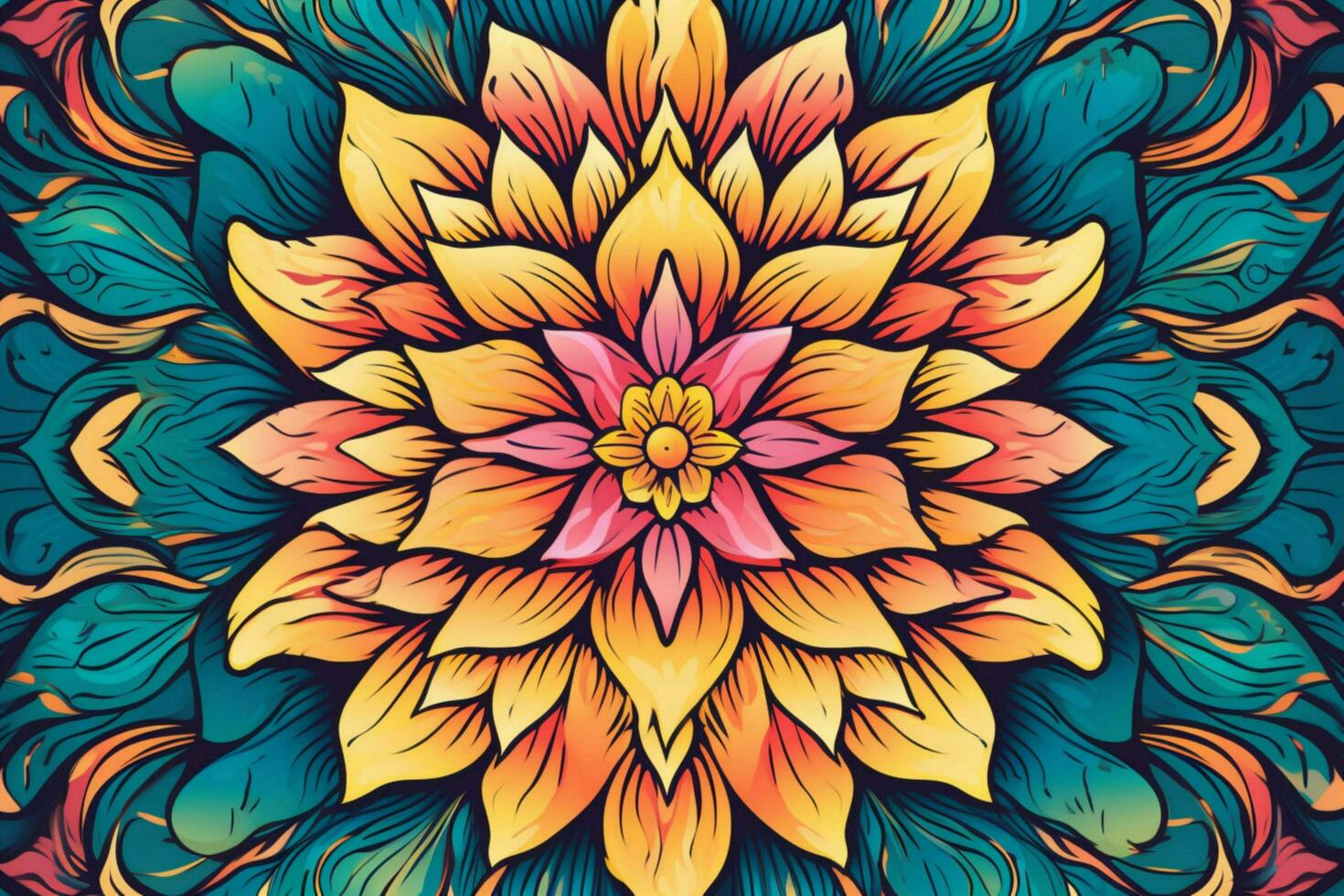 a colorful floral pattern with a large flower in photo