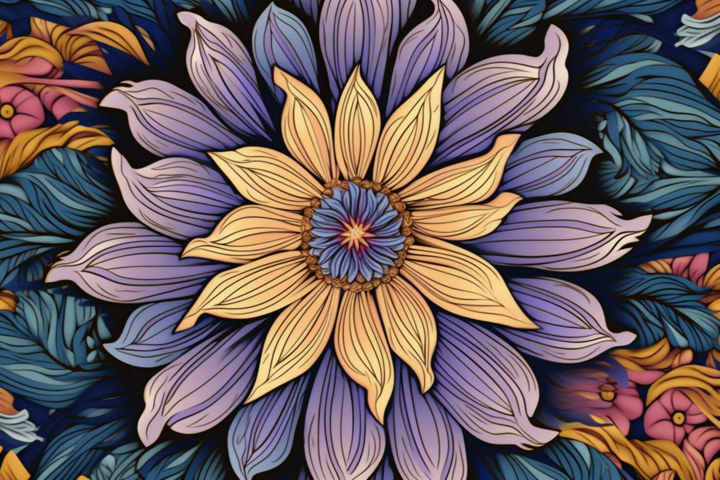 a colorful floral pattern with a large flower in photo