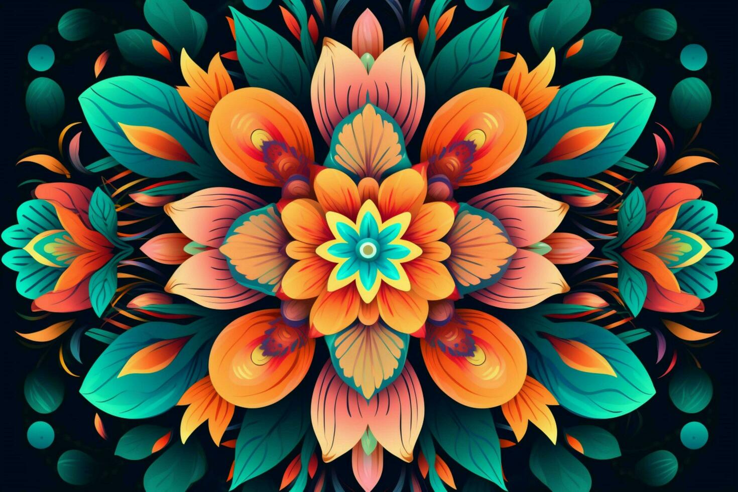 a colorful floral pattern with a large flower in photo