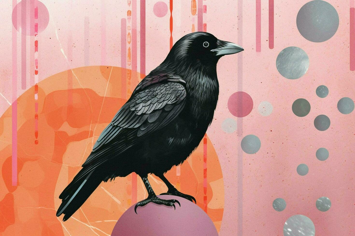 a colorful illustration of a crow with a black co photo