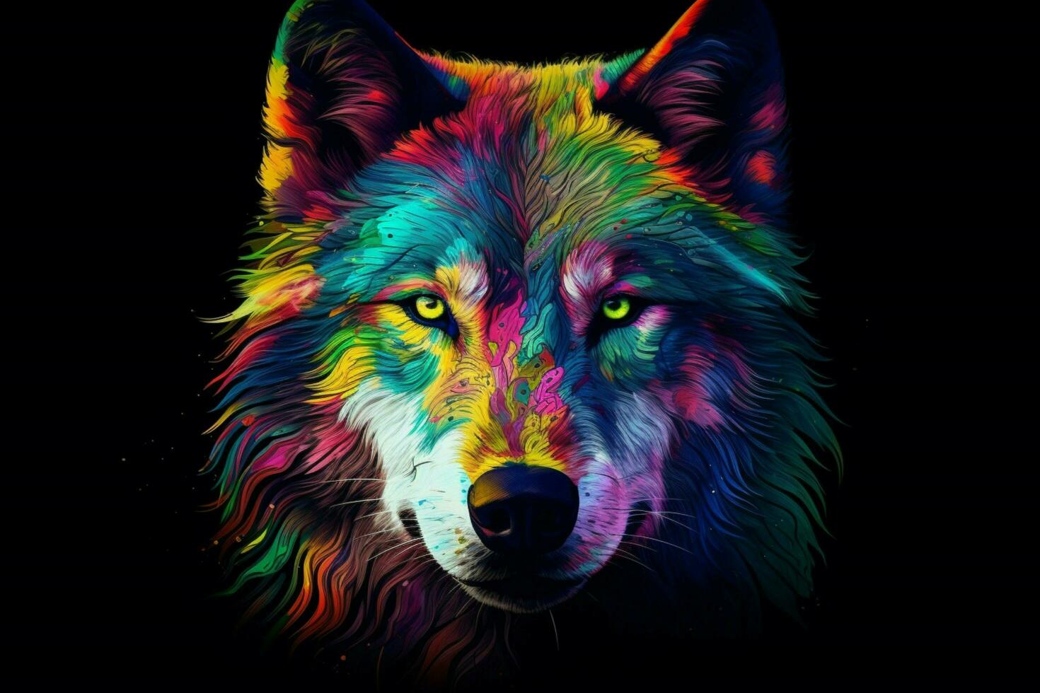 a colorful wolf with a black background photo