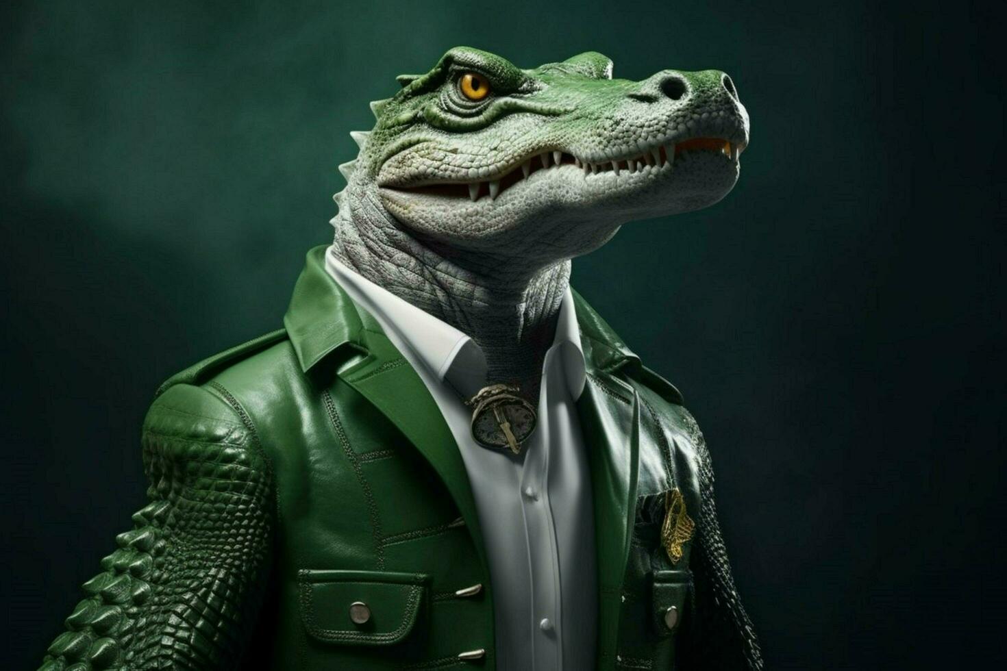 a crocodile with a green jacket and a green jacke photo