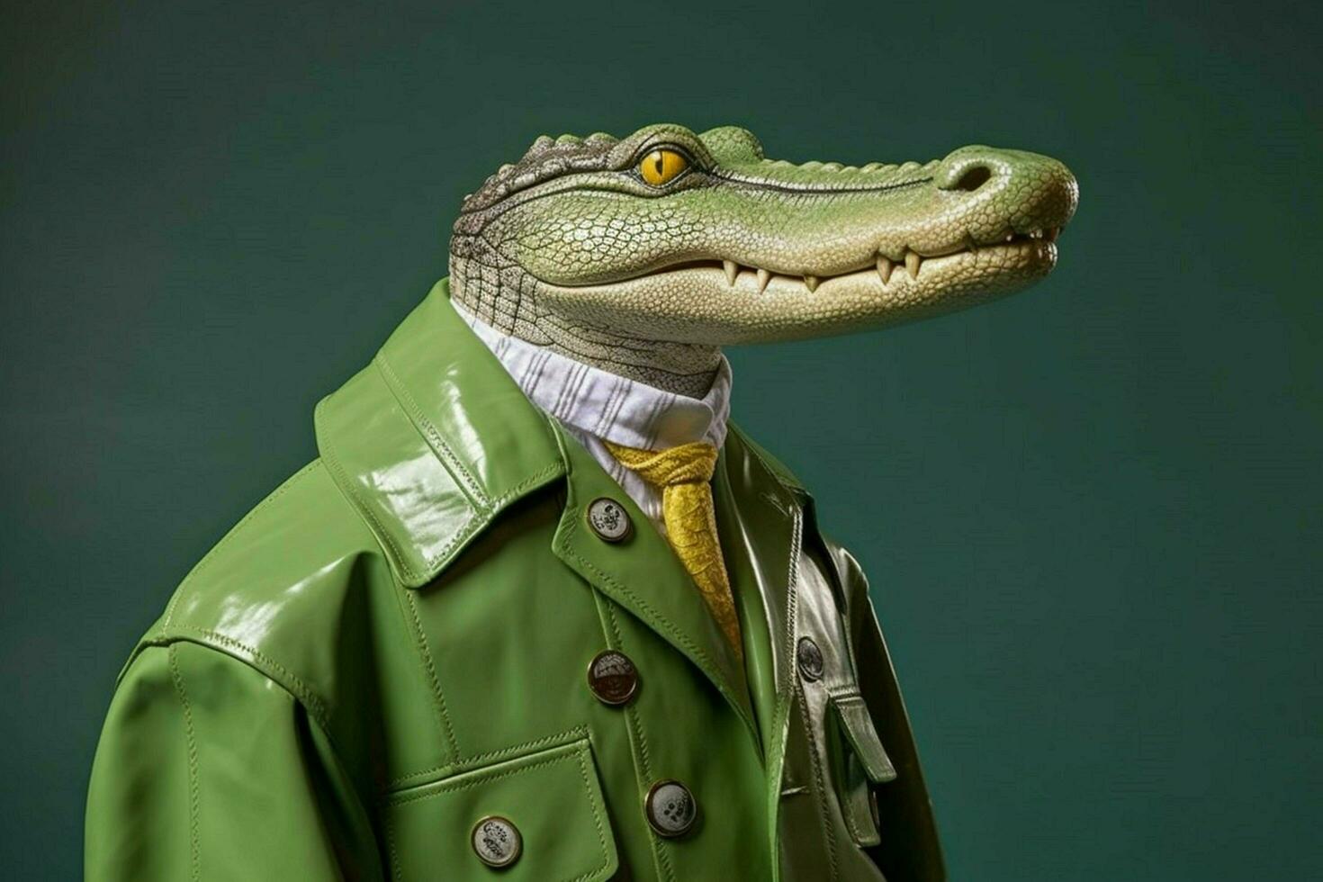 a crocodile with a green jacket and a green jacke photo