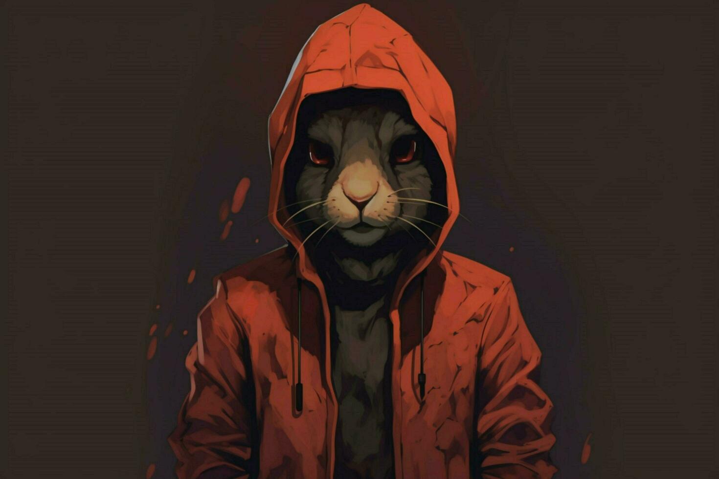 a digital art of a rabbit wearing a hoodie and a photo