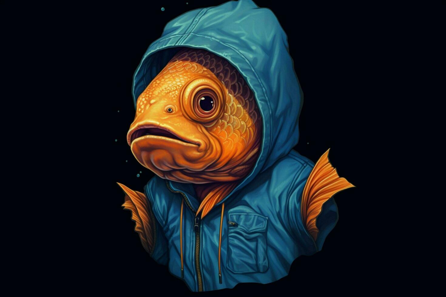 a digital illustration of a fish wearing a hoodie photo