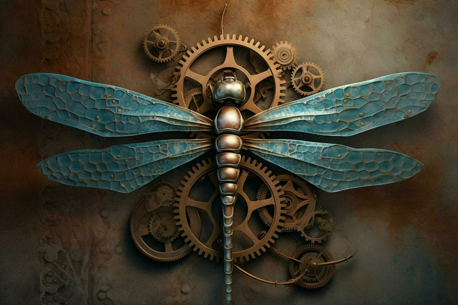 a dragonfly with gears and gears on it photo