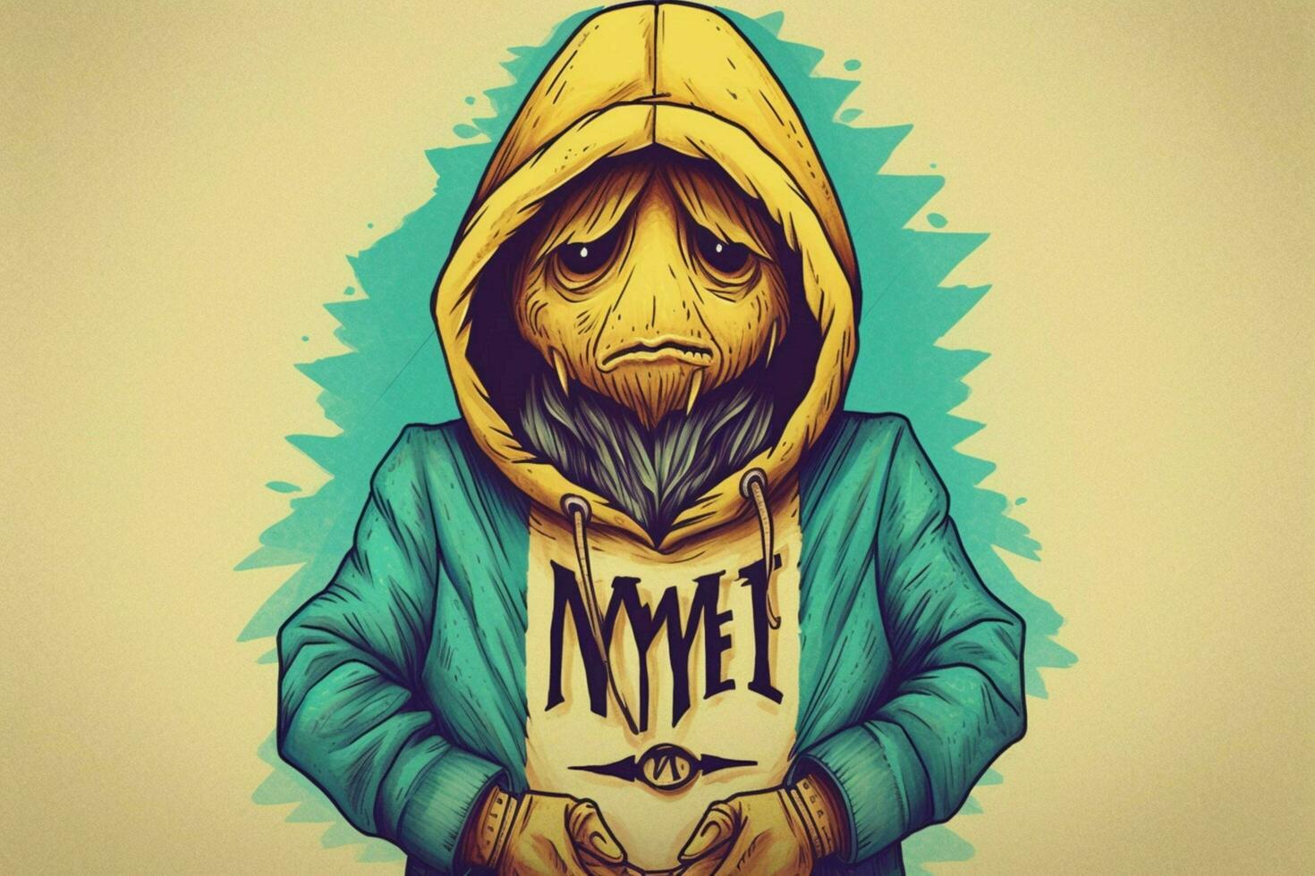 a drawing of a monster with a hoodie that saysim photo