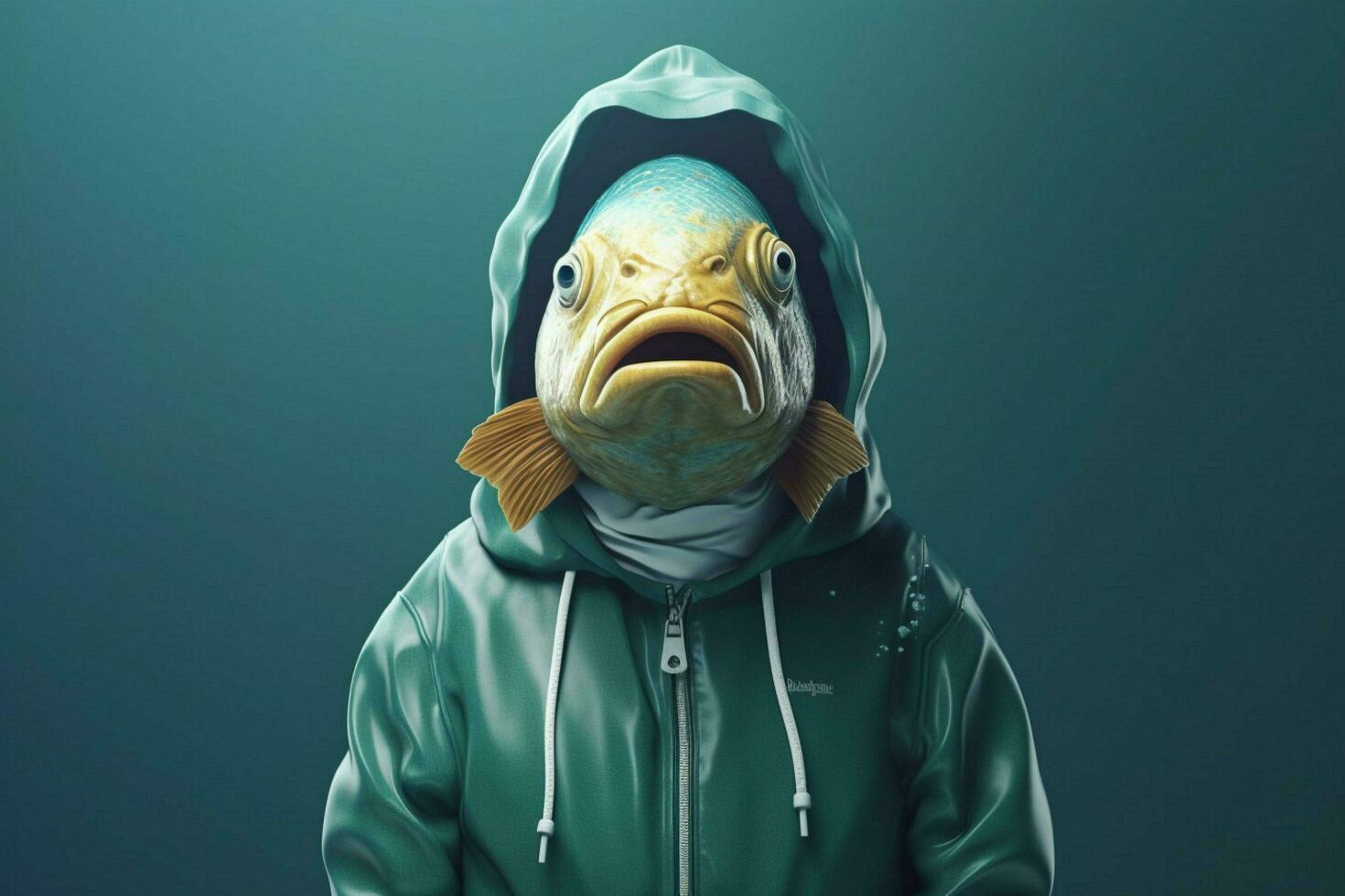 a fish with a hoodie that saysfishon it photo