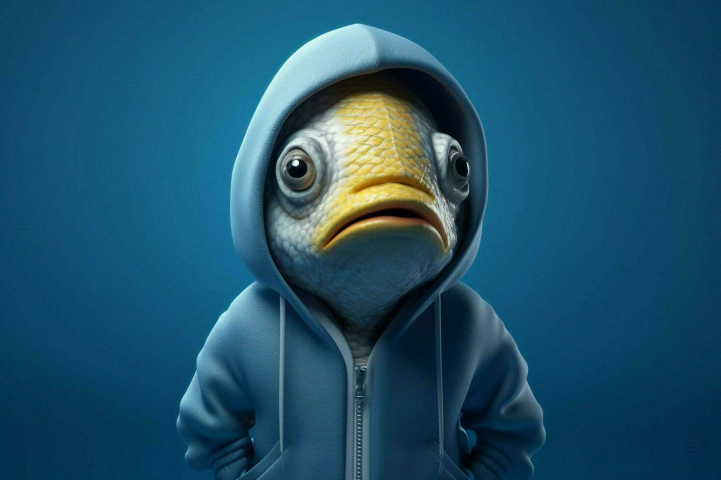 a fish with a hoodie that saysfishon it photo