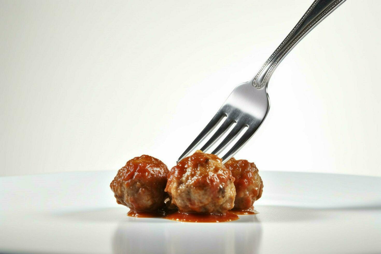 a fork with a bite of meatballs on it photo