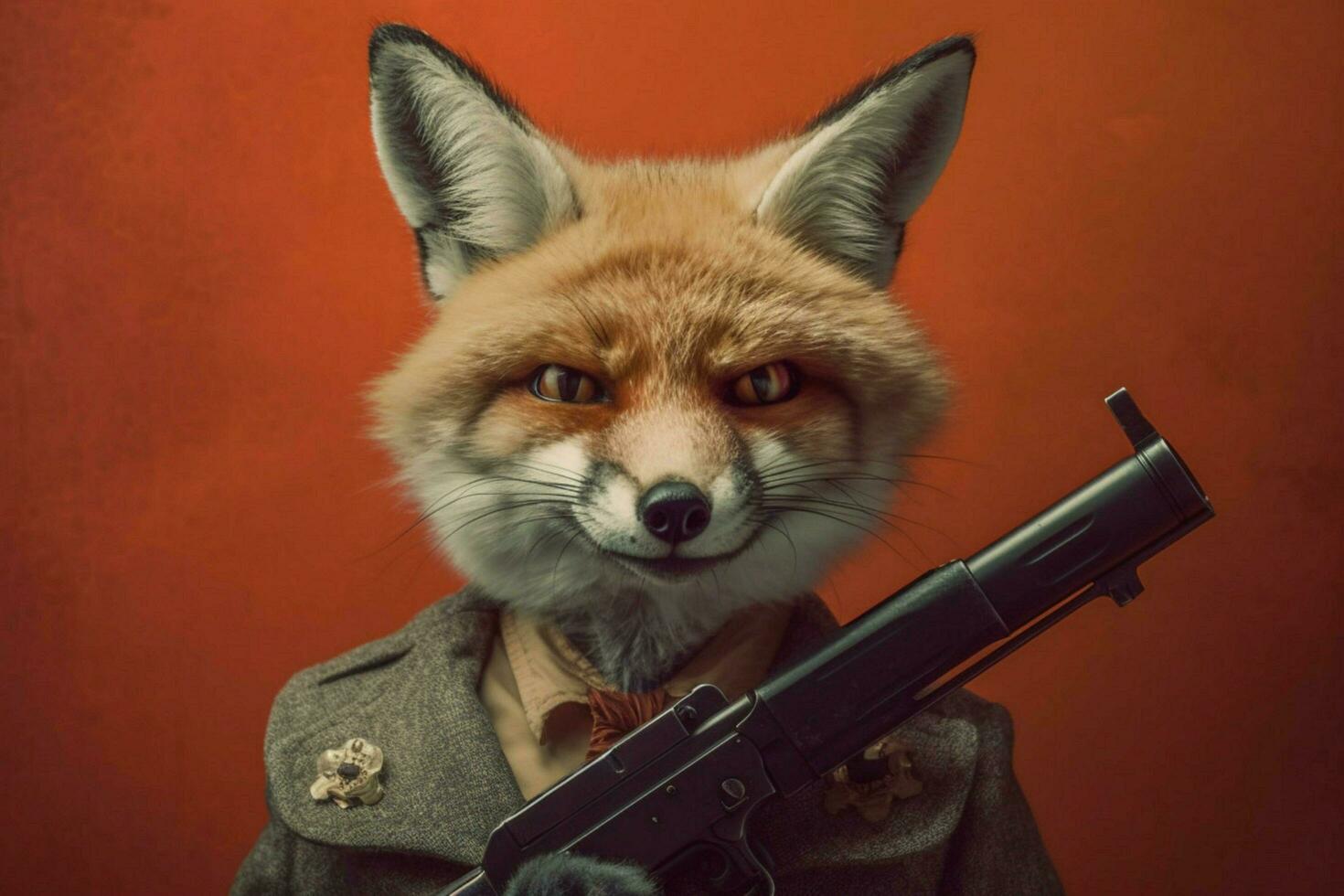 a fox with a gun on his head photo