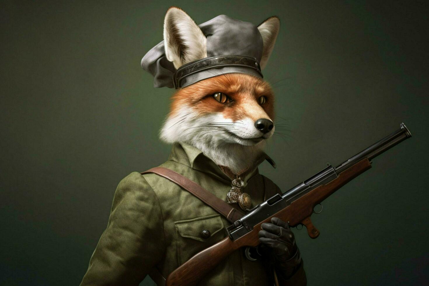 a fox with a gun on his head photo