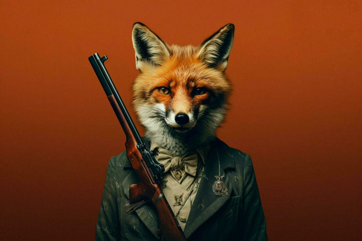 a fox with a gun on his head photo