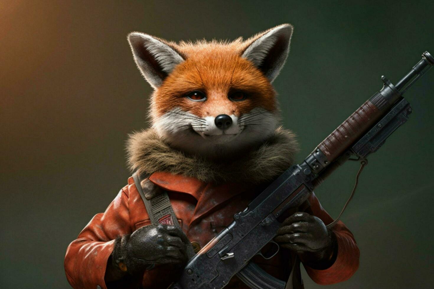 a fox with a gun on his head photo