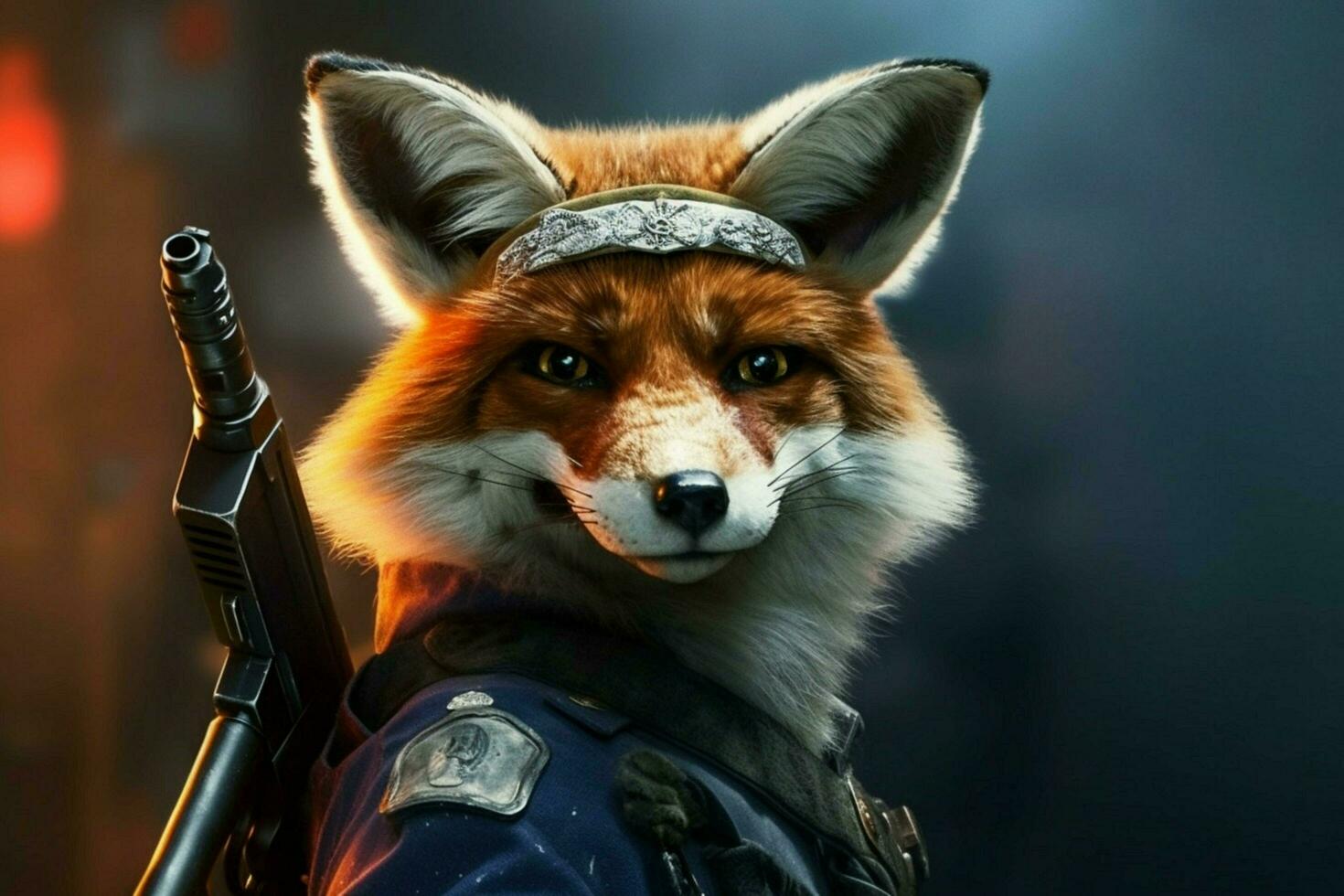 a fox with a gun on his head photo