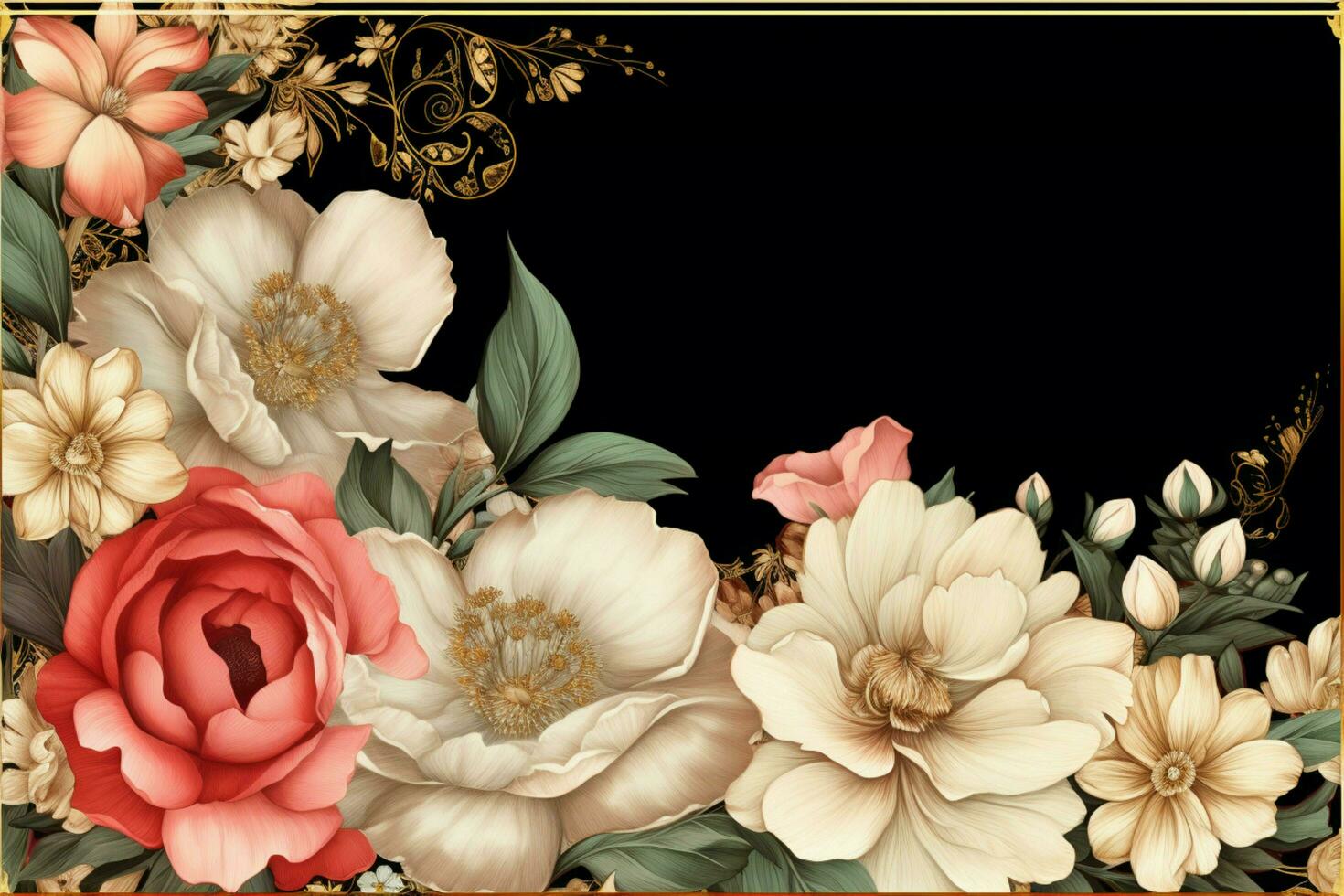 a frame with flowers and a gold border photo