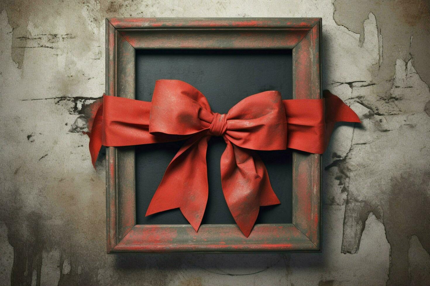 a frame with a red ribbon and a bow photo