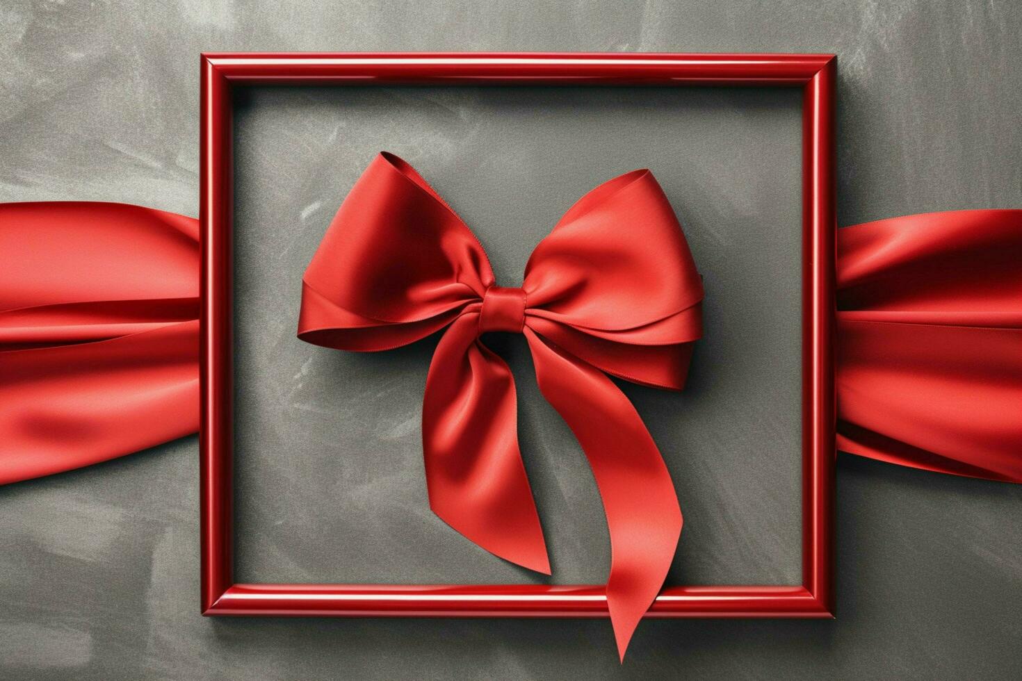 a frame with a red ribbon and a bow photo
