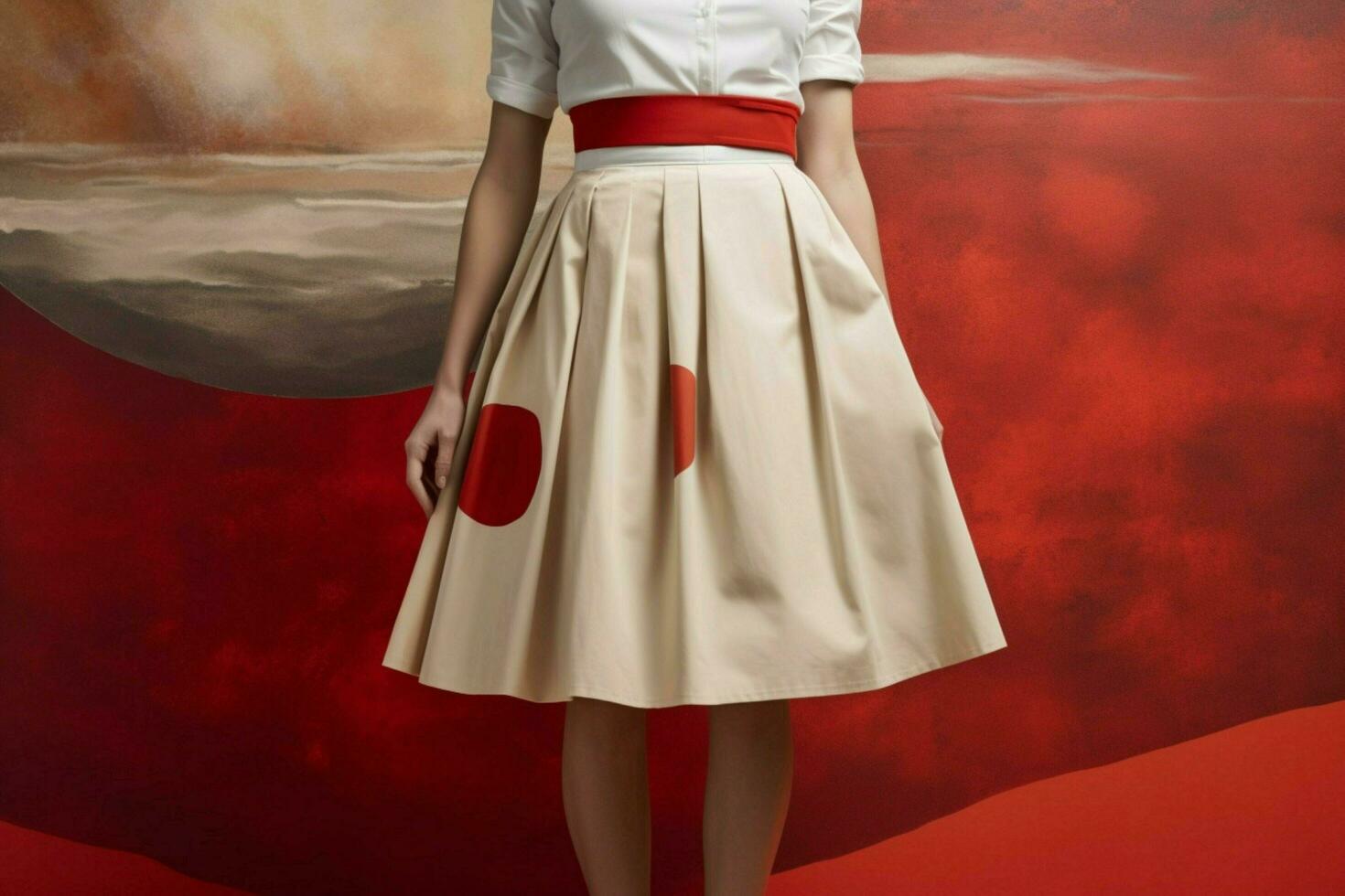 un niña en un blanco falda y un rojo y blanco falda w foto