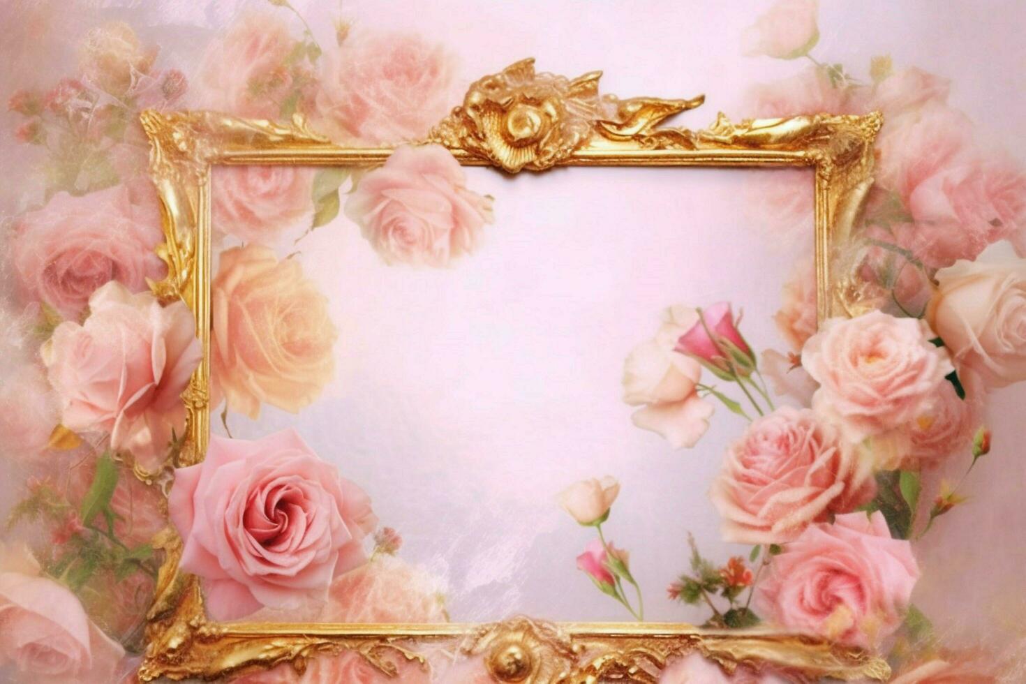 a gold frame with pink roses on it photo