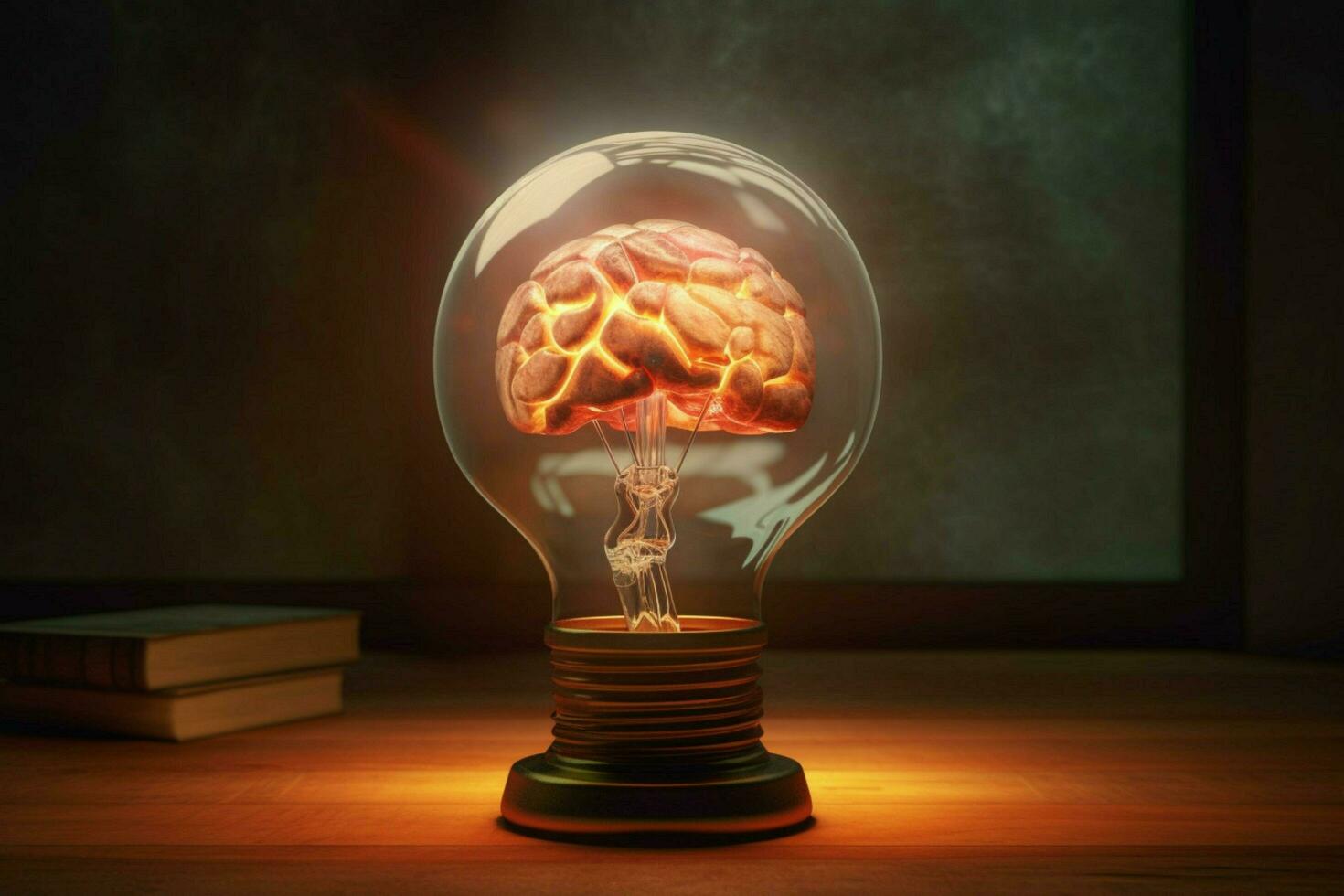 a glass brain with a light bulb in the middle photo