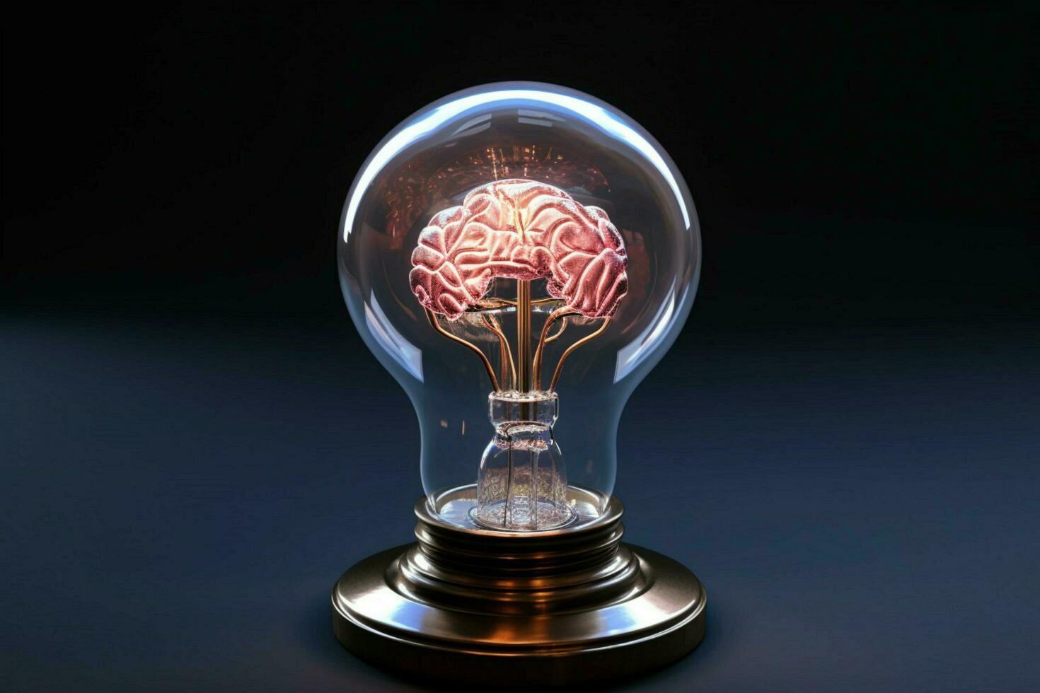 a glass brain with a light bulb in the middle photo