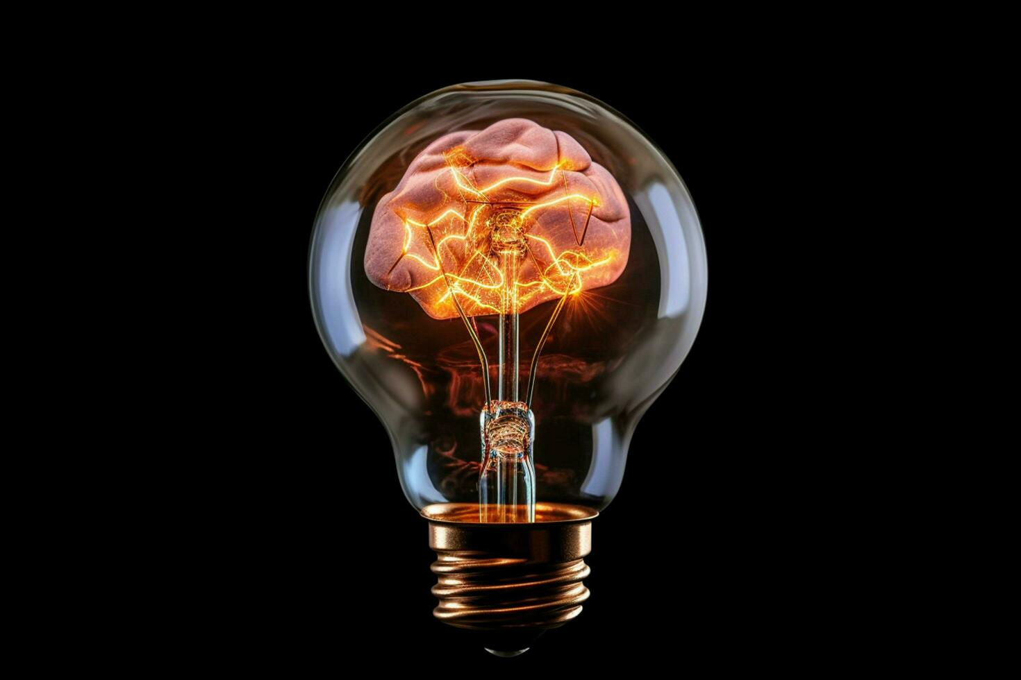 a glass brain with a light bulb in the middle photo