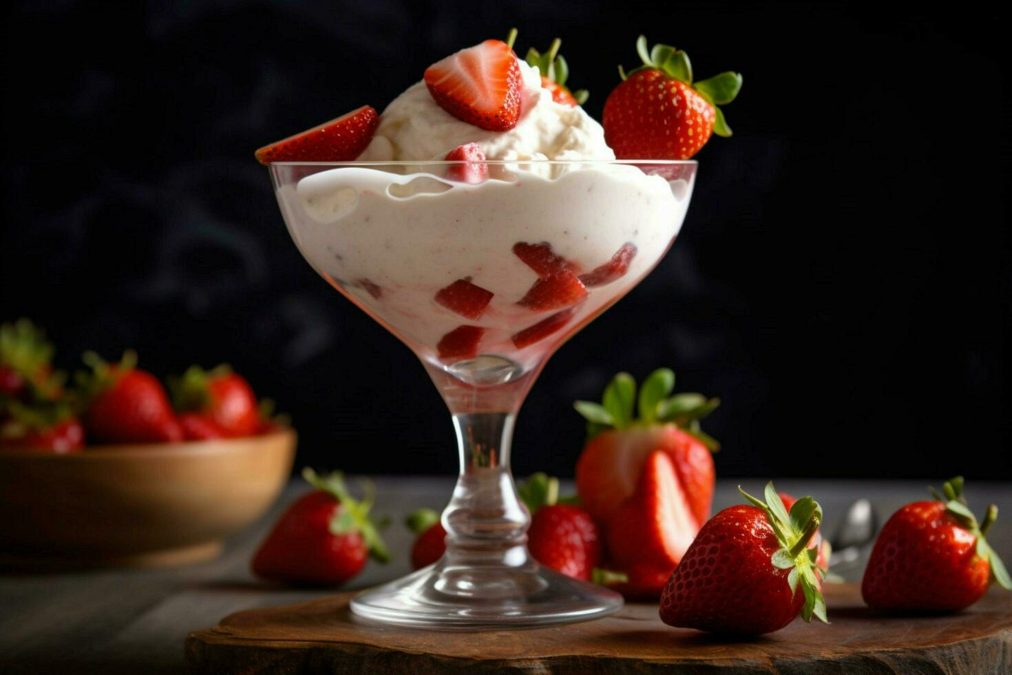 un vaso de fresa parfait con fresas o foto