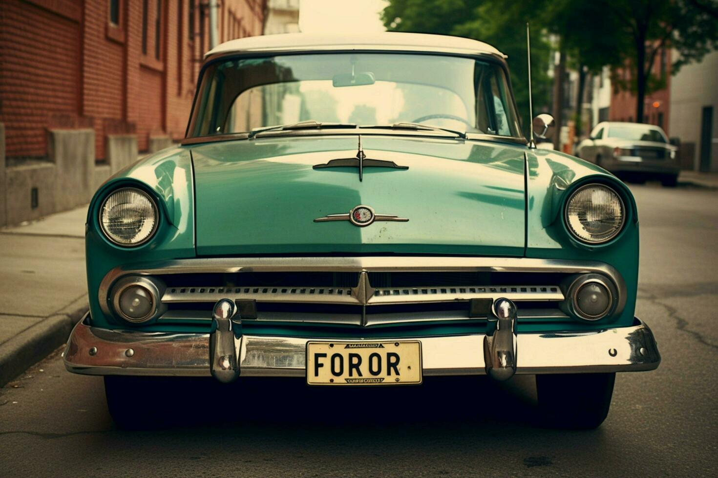 a green car with a license plate that saysfordon photo