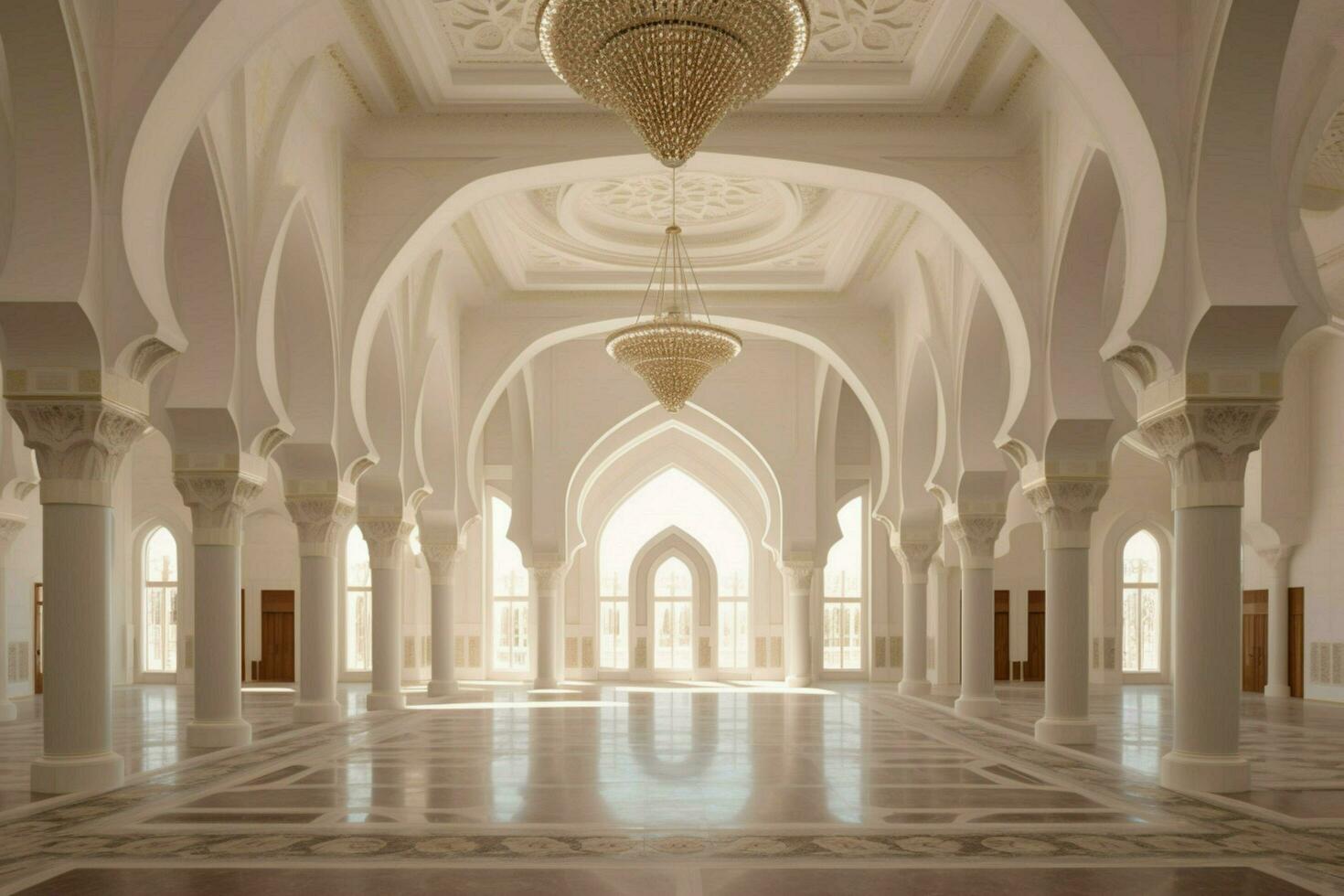 a large mosque with a white ceiling and a large w photo