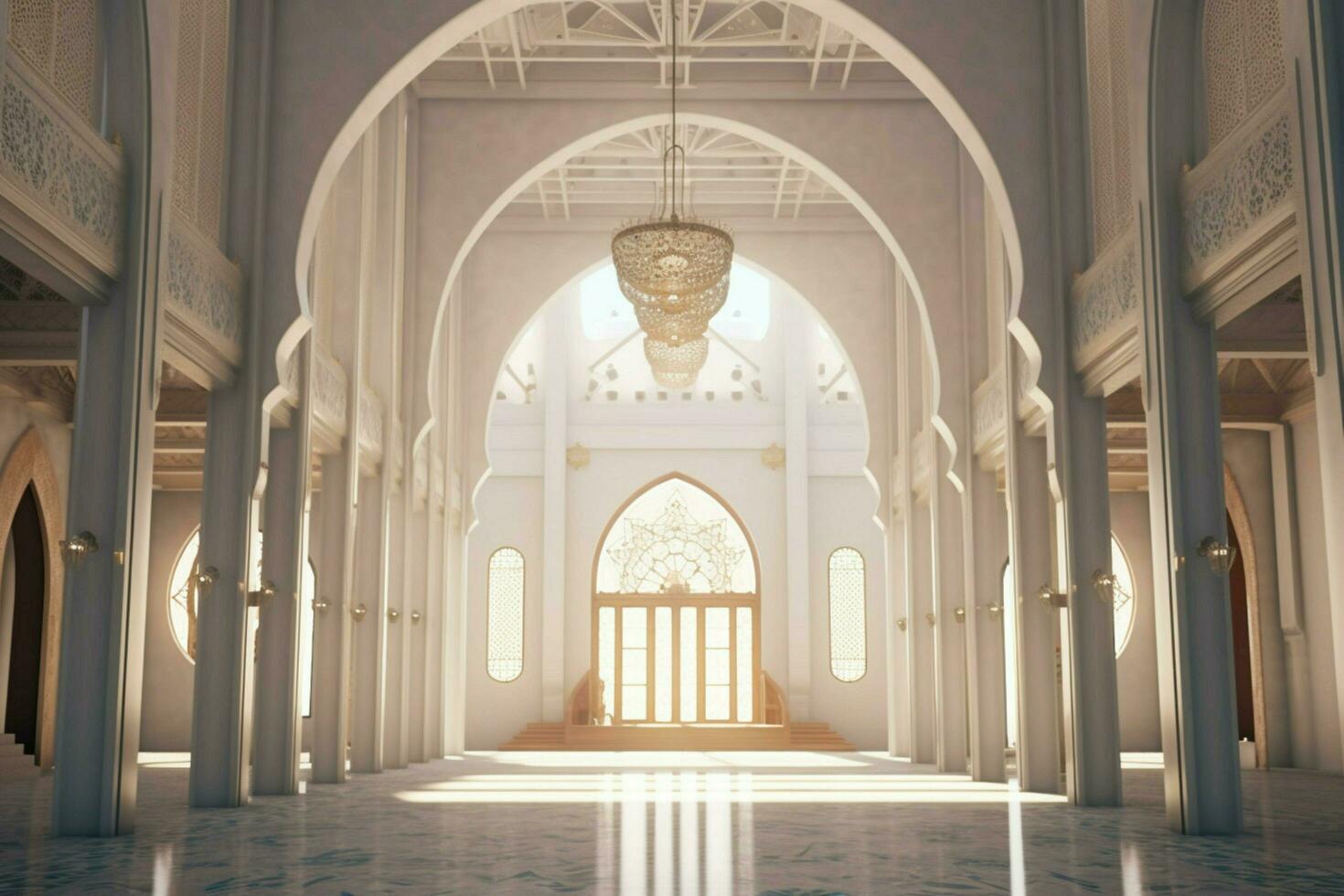 a large mosque with a white ceiling and a large w photo