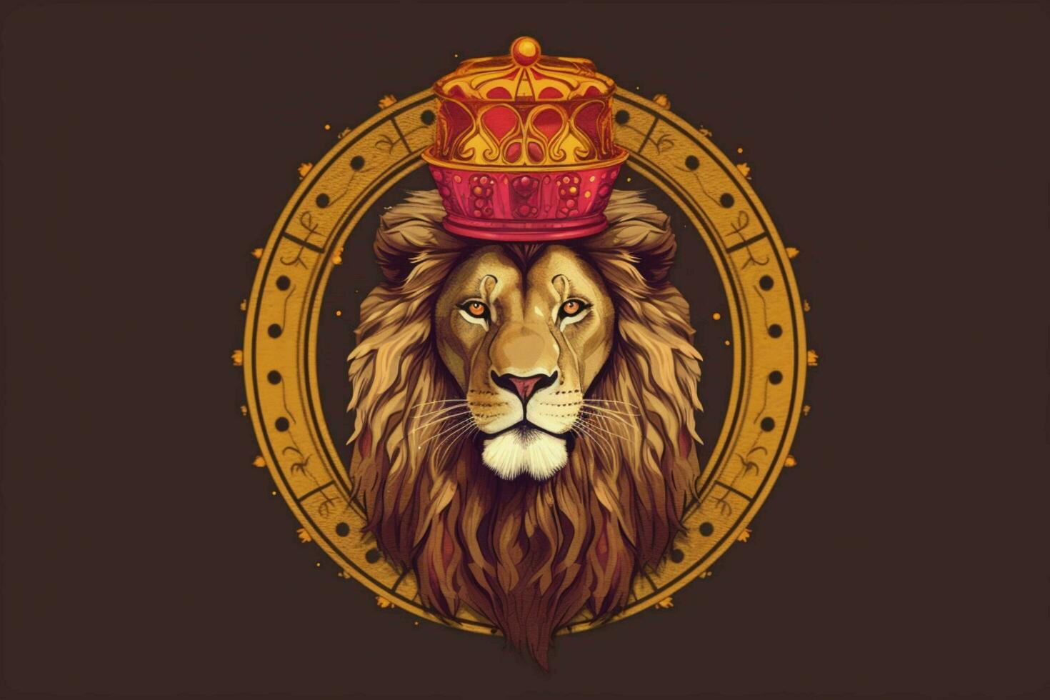 a lion with a crown on it is in a circle with the photo