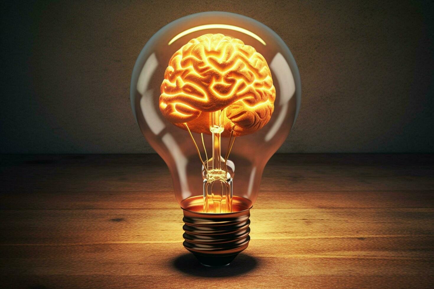 a light bulb with a brain inside is lit up photo