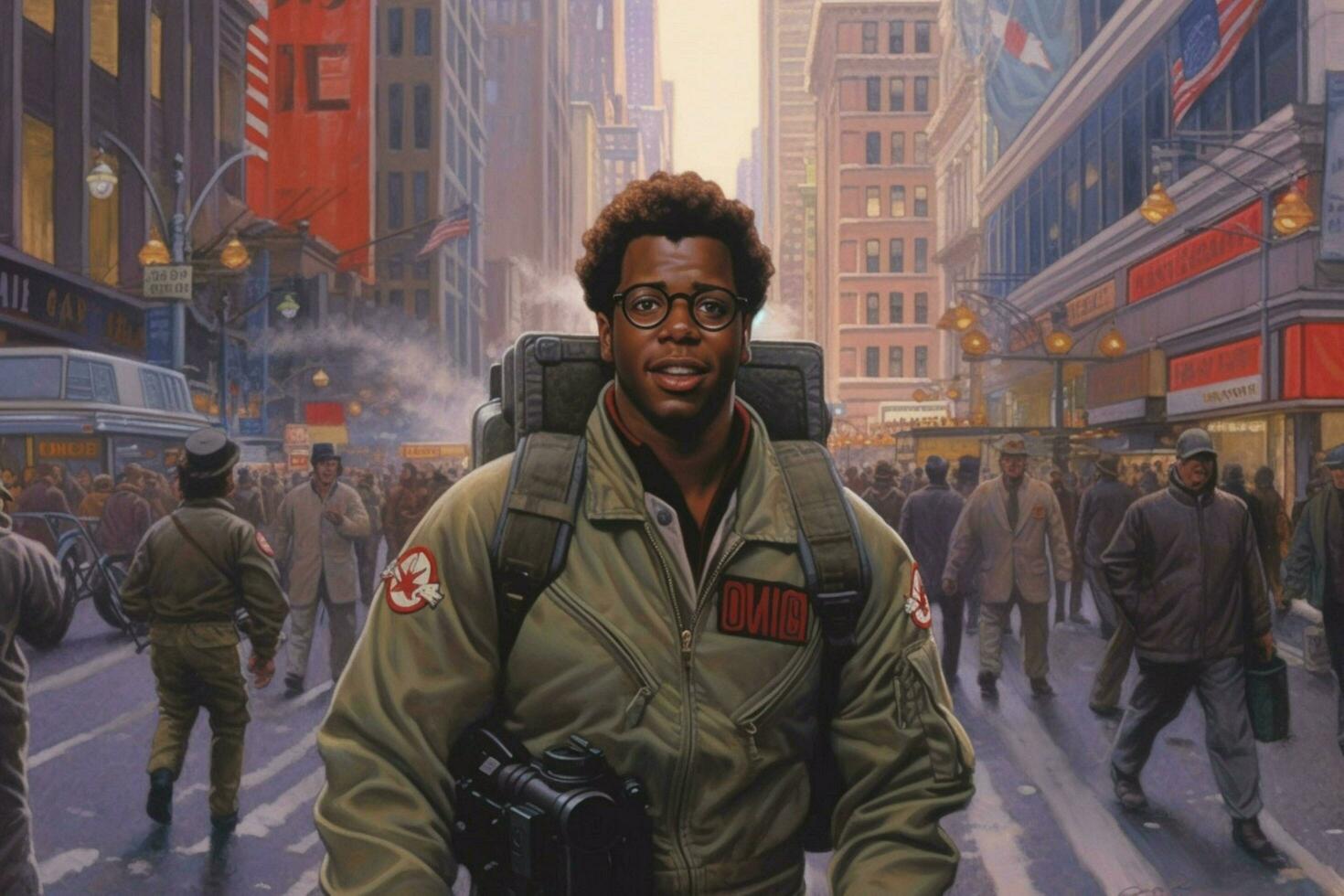 a man in a jacket with the name ghostbusters on i photo