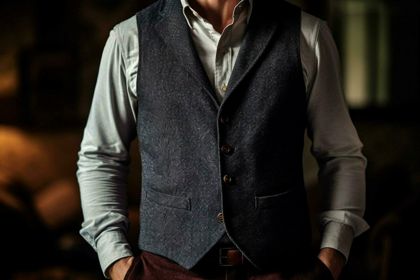 a man wearing a vest from the brand wool company photo