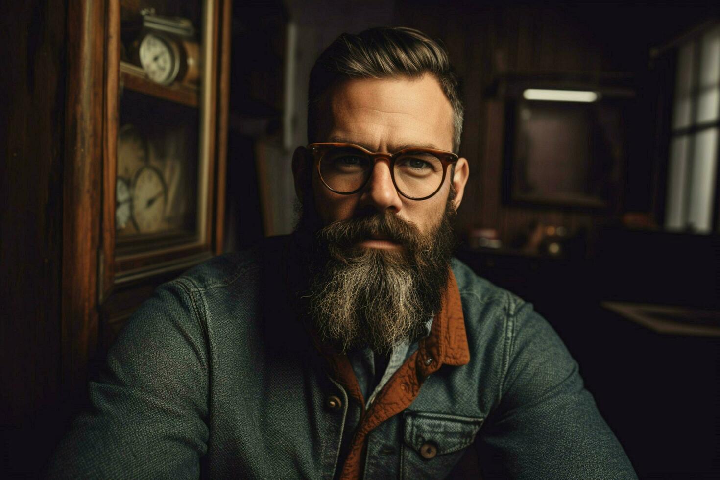 un hombre con lentes y un barba foto