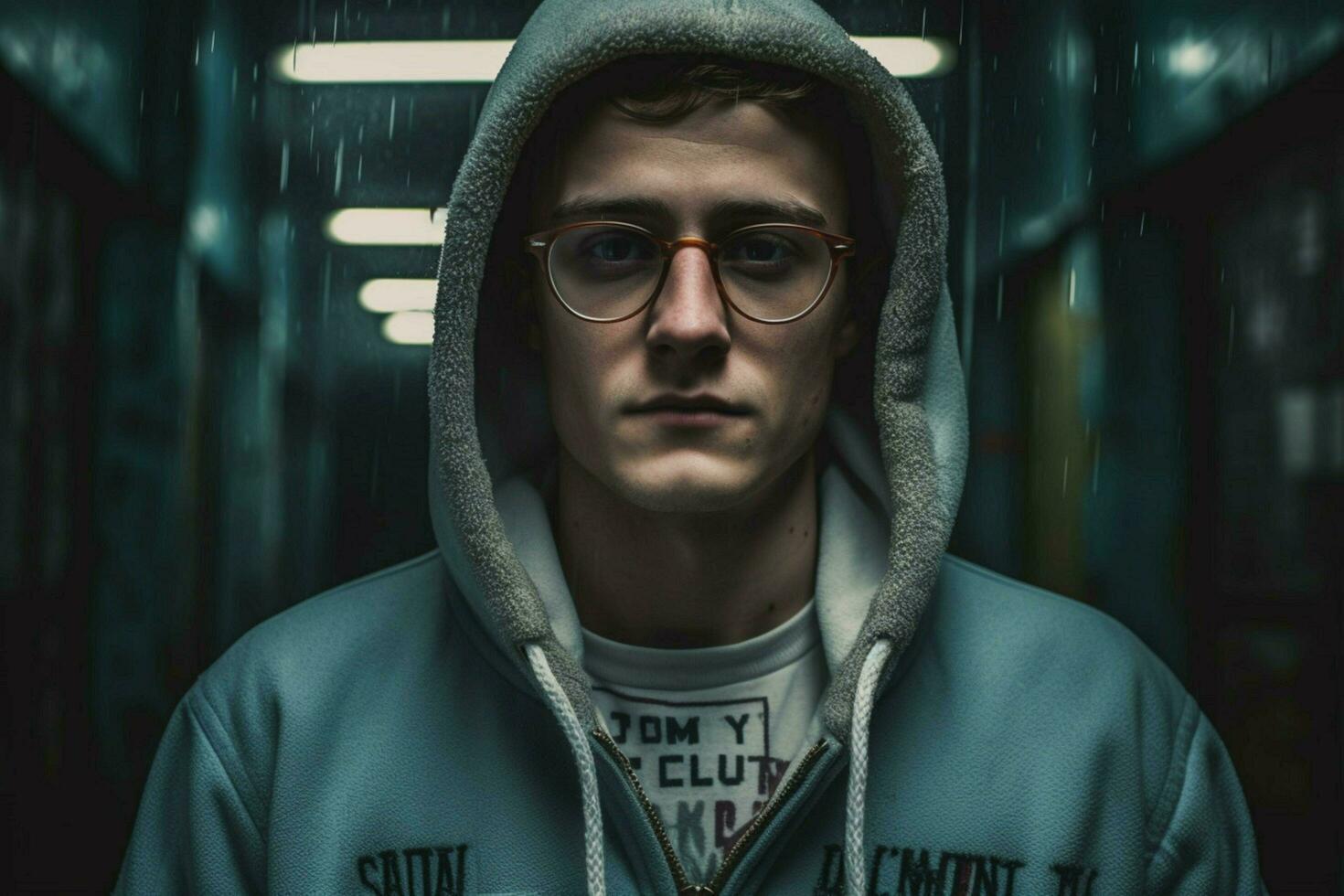 a man with glasses and a hoodie that saysim a boy photo