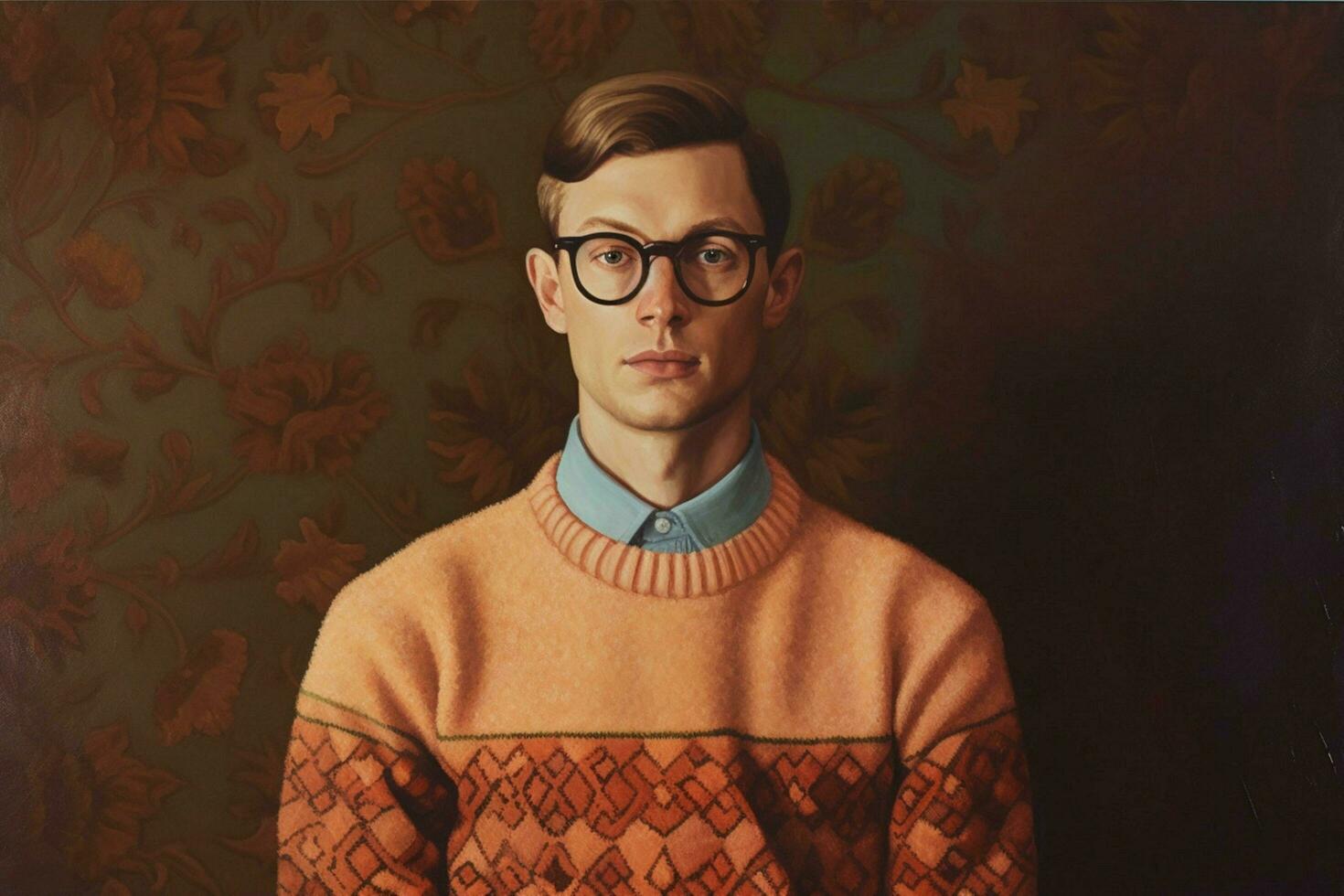 a man with glasses and a sweater that saysim a ge photo